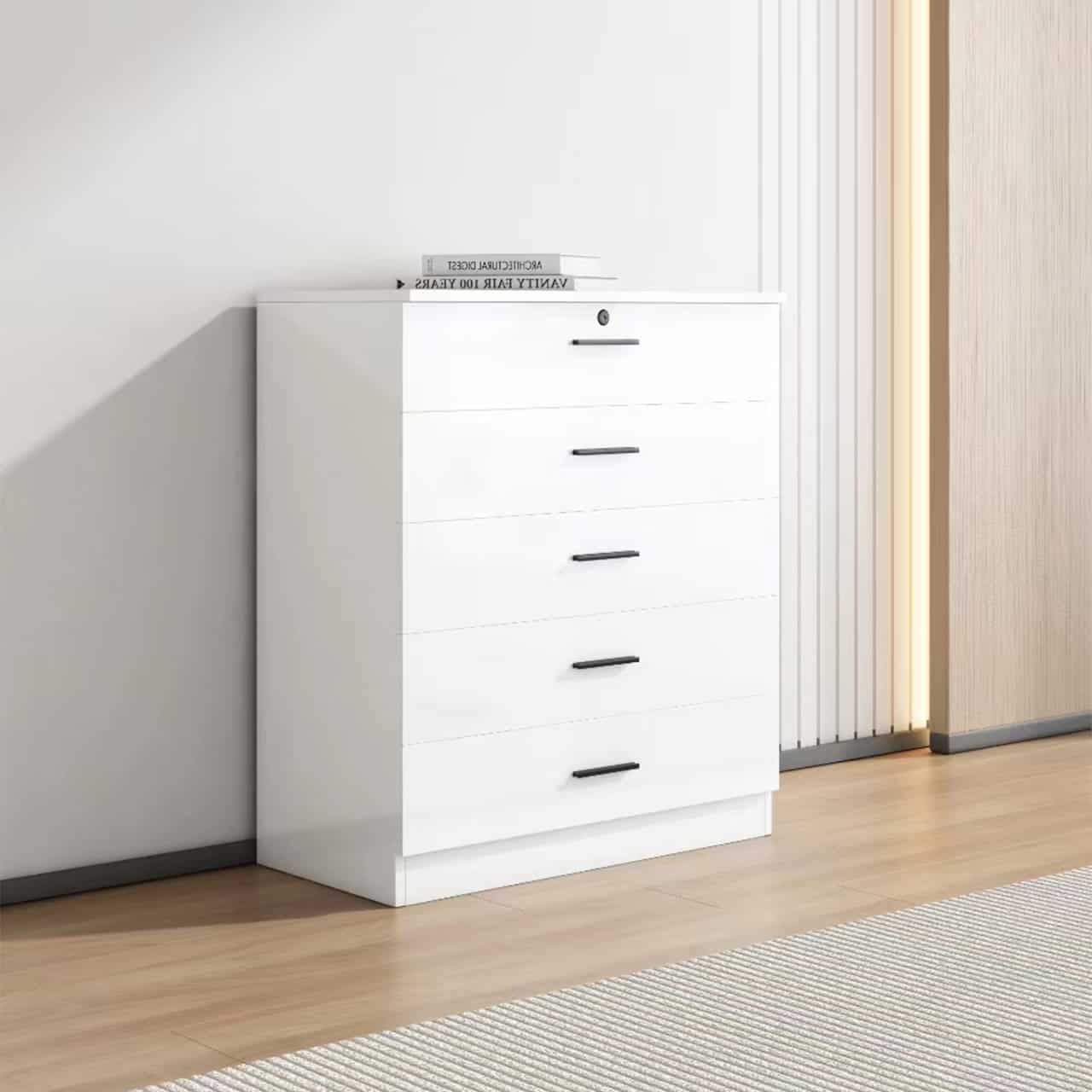 High Gloss 5 Drawer Chest Of Drawers
