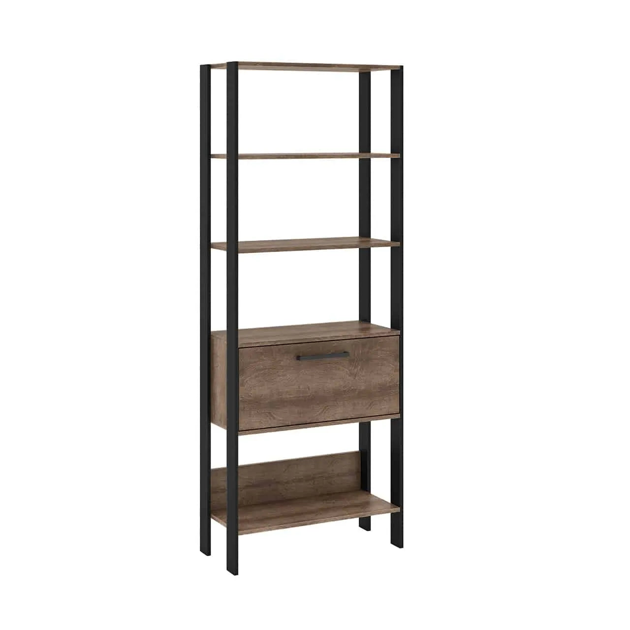 Modern Tower Shelf With 4 Shelves – Rustic Black
